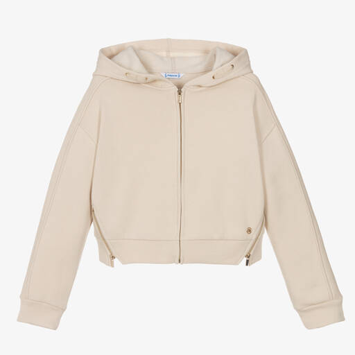 Mayoral-Girls Beige Zip-Up Hoodie | Childrensalon