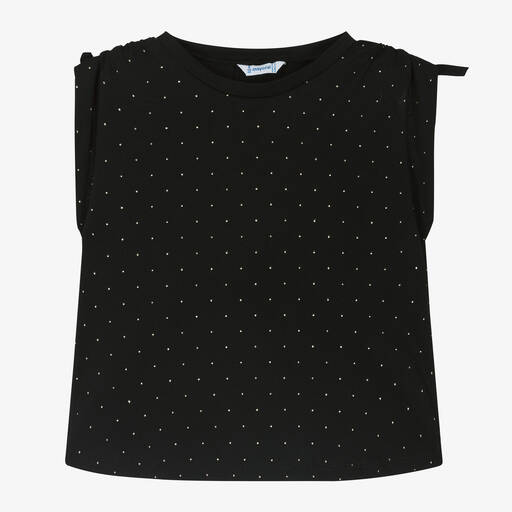Mayoral-Girls Black Cotton Studded T-Shirt | Childrensalon