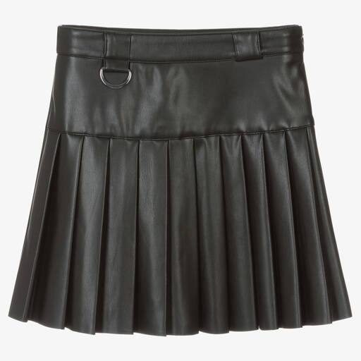 Mayoral-Girls Black Pleated Faux Leather Skirt | Childrensalon