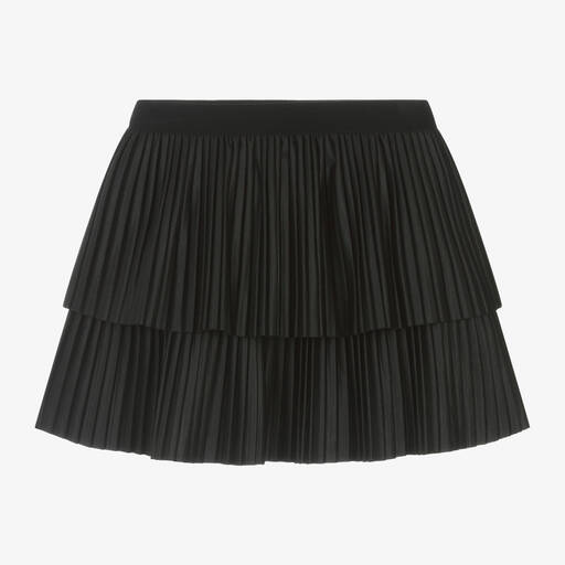 Mayoral-Girls Black Pleated Faux Leather Skirt | Childrensalon