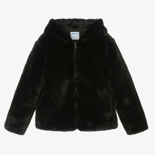 Mayoral-Girls Black Plush Faux Fur Jacket | Childrensalon