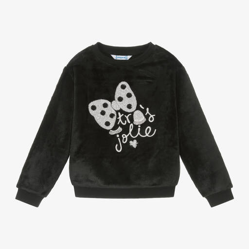 Mayoral-Girls Black Plush Sweatshirt  | Childrensalon