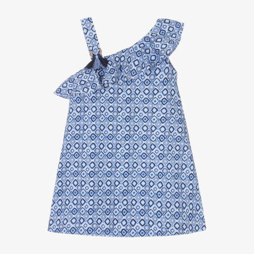 Mayoral-Girls Blue Cotton Dress | Childrensalon