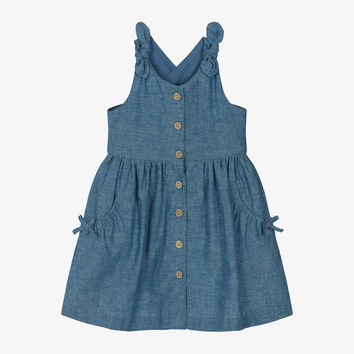 Mayoral-Girls Blue Cotton & Linen Dress | Childrensalon