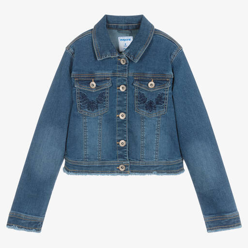 Mayoral-Синяя джинсовая куртка с вышивкой | Childrensalon