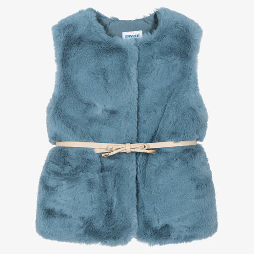 Mayoral-Girls Blue Faux Fur Gilet | Childrensalon