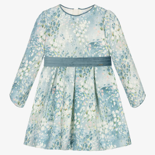 Mayoral-Girls Blue Floral Cotton Dress | Childrensalon