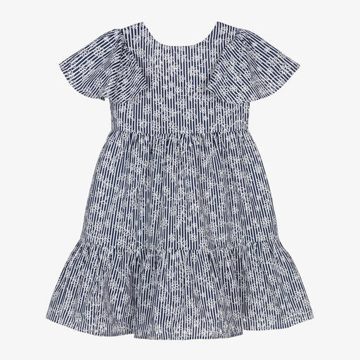 Mayoral-Girls Blue Floral Stripe Cotton Dress | Childrensalon