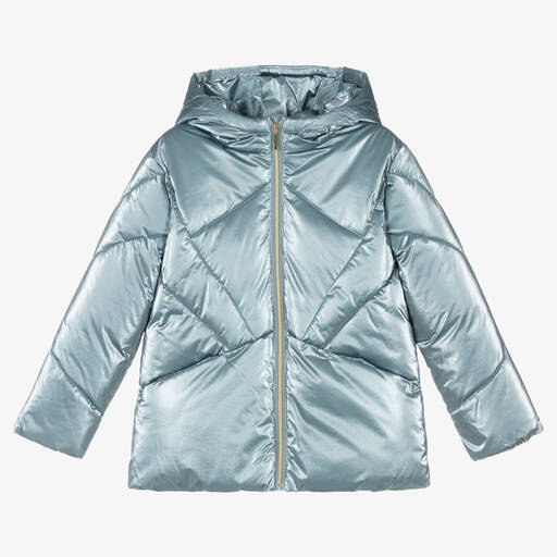 Mayoral-Girls Blue Hooded Puffer Jacket | Childrensalon
