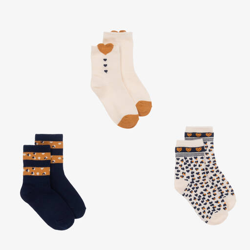 Mayoral-Girls Blue & Ivory Cotton Socks (3 Pack) | Childrensalon