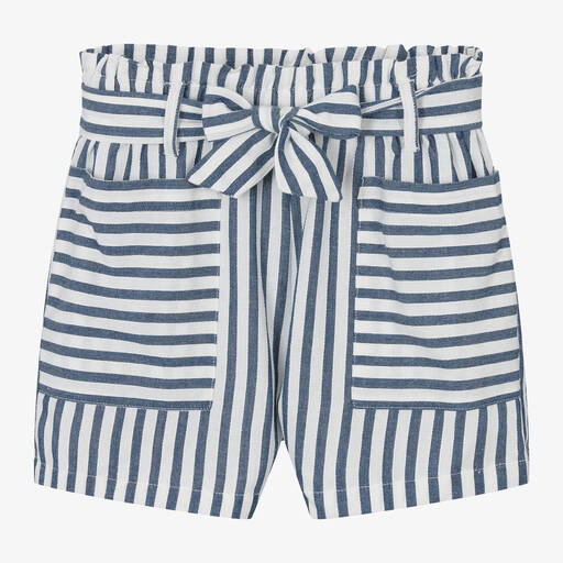Mayoral-Girls Blue & Ivory Stripe Shorts | Childrensalon