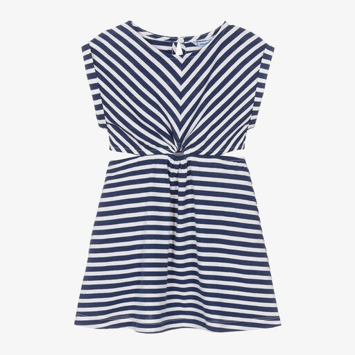 Mayoral-Girls Blue Striped Cotton Dress | Childrensalon