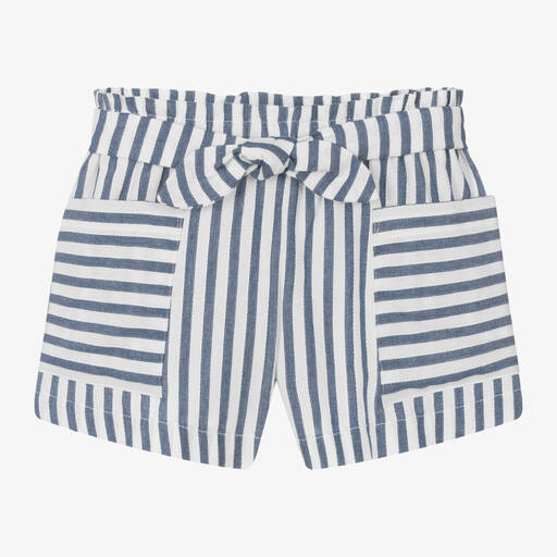 Mayoral-Girls Blue & White Striped Shorts | Childrensalon