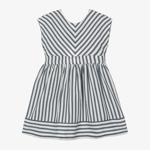 Mayoral-Girls Blue & White Striped Viscose Dress | Childrensalon