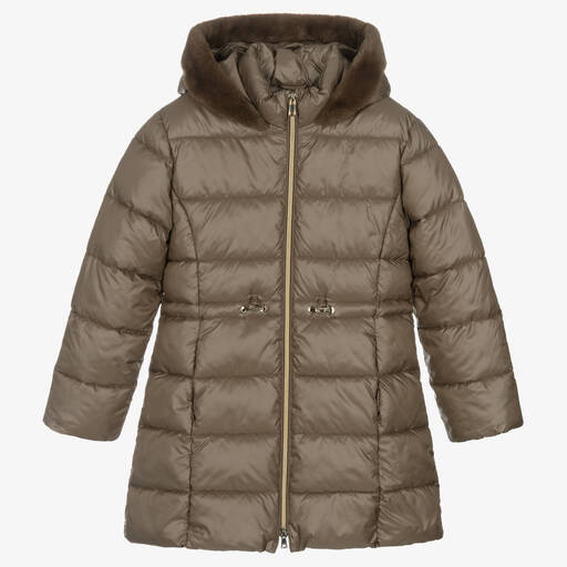 Mayoral-Girls Brown Puffer Coat | Childrensalon