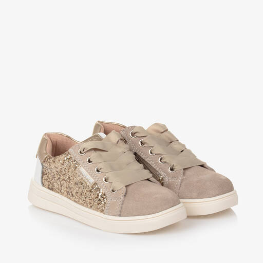 Mayoral-Girls Gold Glitter Leather Trainers | Childrensalon