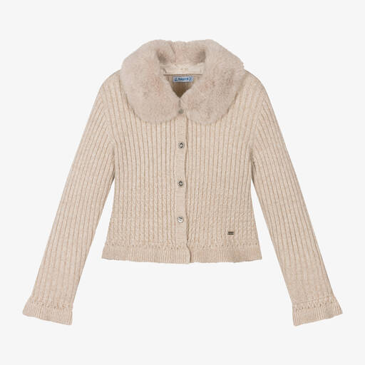 Mayoral-Girls Gold Knitted Cardigan | Childrensalon