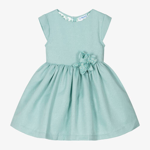 Mayoral-Girls Green Shimmer Flower Dress | Childrensalon