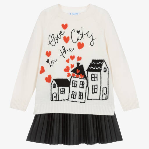 Mayoral-Girls Ivory & Black Dress Set | Childrensalon