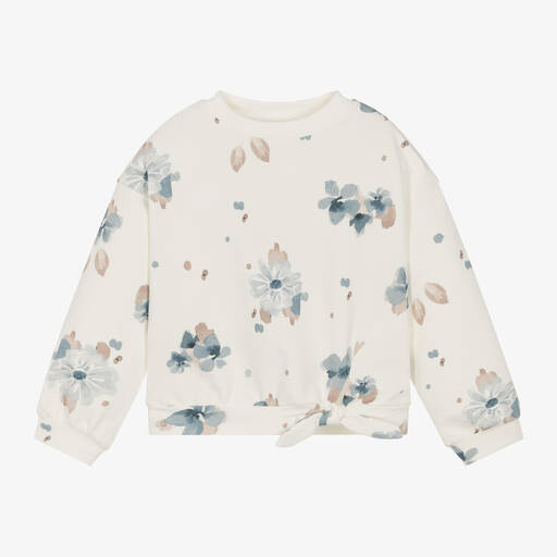 Mayoral-Girls Ivory & Blue Floral Cotton Sweatshirt | Childrensalon