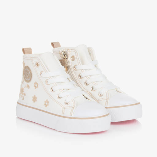 Mayoral-Girls Ivory Canvas High-Top Trainers | Childrensalon
