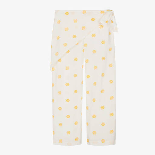 Mayoral-Girls Ivory Cotton Floral Trousers | Childrensalon
