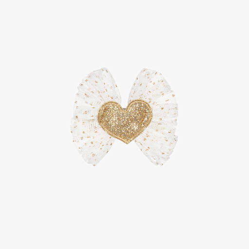 Mayoral-Girls Ivory & Gold Heart Hair Clip (6cm) | Childrensalon