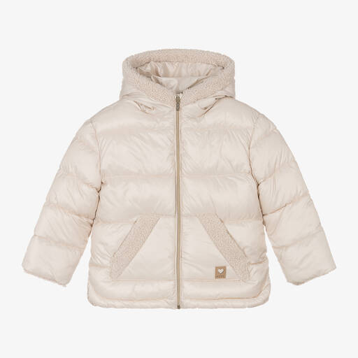 Mayoral-Girls Ivory Hooded Puffer Coat | Childrensalon