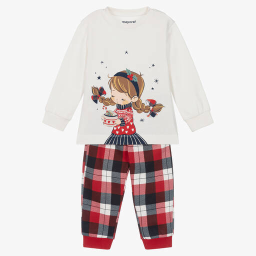 Mayoral-Girls Ivory & Red Festive Pyjamas | Childrensalon