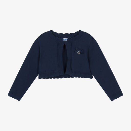Mayoral-Girls Navy Blue Cotton Knit Cardigan | Childrensalon