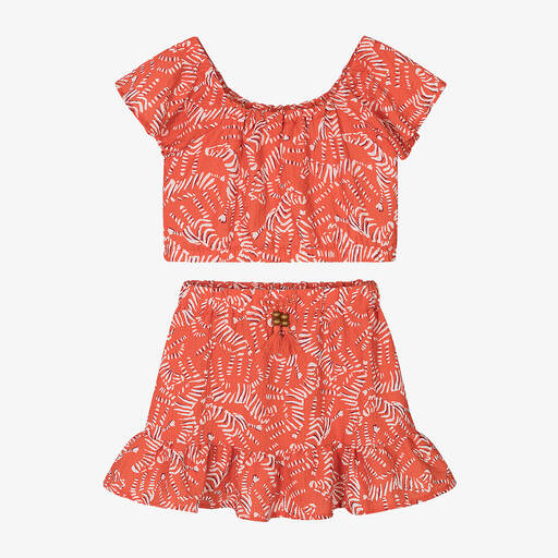 Mayoral-Girls Orange Crêpe Skirt Set | Childrensalon