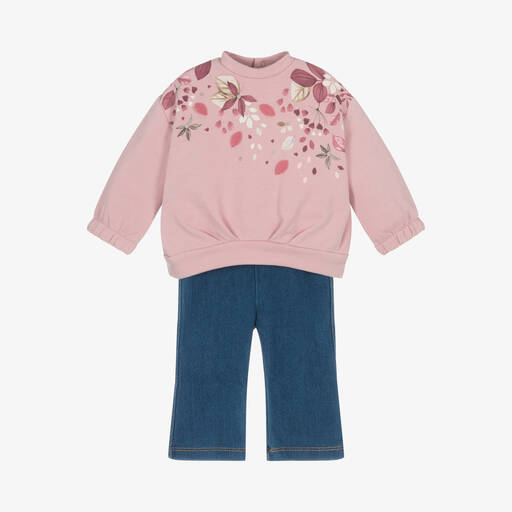 Mayoral-Girls Pink & Blue Cotton Jeggings Set | Childrensalon