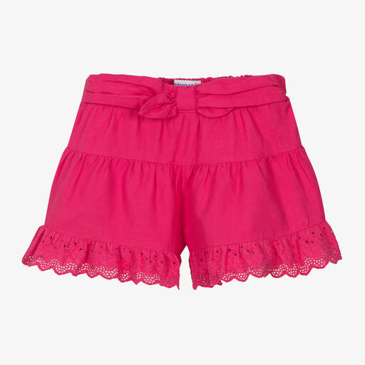 Mayoral-Girls Pink Broderie Anglaise Shorts | Childrensalon