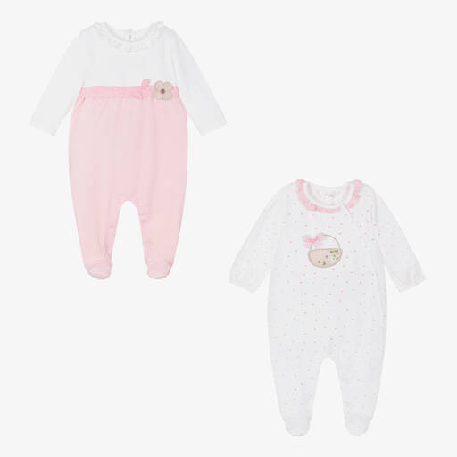 Mayoral-Girls Pink Cotton Babygrows (2 Pack) | Childrensalon