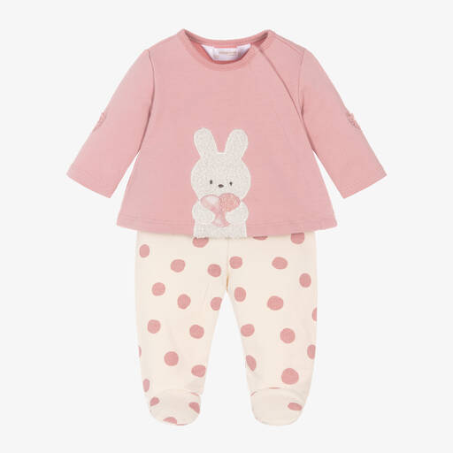 Mayoral Newborn-Girls Pink Cotton Bunny 2 Piece Babygrow | Childrensalon