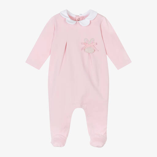 Mayoral-Girls Pink Cotton Bunny Babygrow | Childrensalon