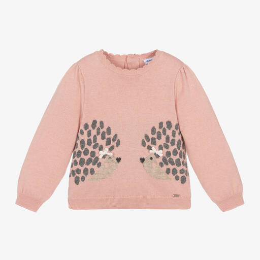 Mayoral-Girls Pink Cotton Knit Hedgehog Jumper | Childrensalon