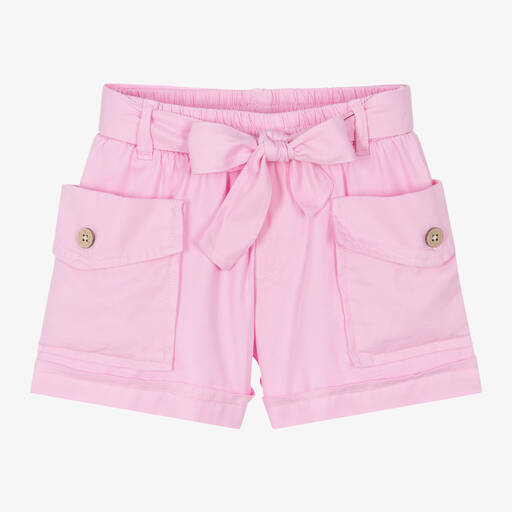 Mayoral-Girls Pink Cotton & Lyocell Cargo Shorts | Childrensalon