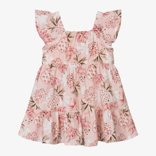 Mayoral-Girls Pink Cotton Pineapple Print Dress | Childrensalon
