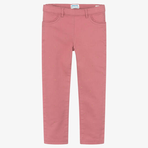 Mayoral-Girls Pink Cotton Rhinestone Trousers | Childrensalon