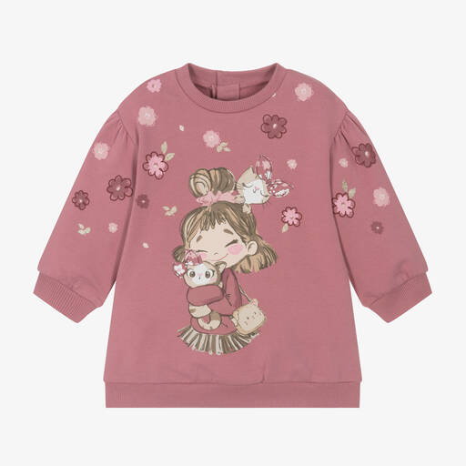 Mayoral-Girls Pink Cotton Sweatshirt Dress  | Childrensalon