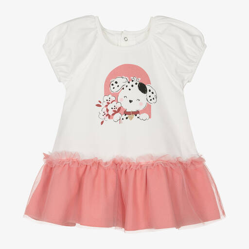 Mayoral-Girls Pink Cotton & Tulle Dog Print Dress | Childrensalon