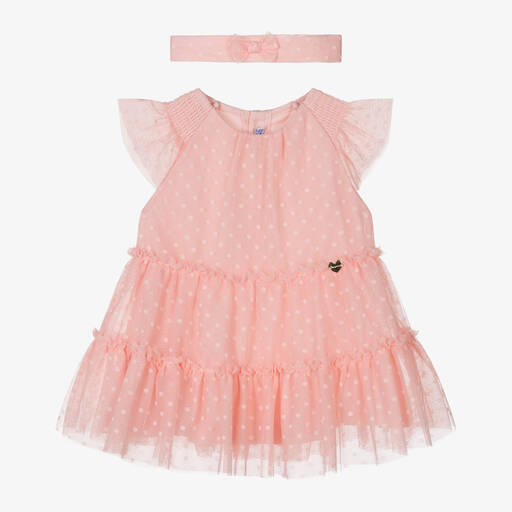 Mayoral-Girls Pink Cotton & Tulle Dress Set | Childrensalon