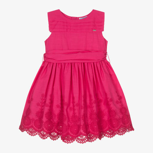 Mayoral-Girls Pink Embroidered Cotton Dress | Childrensalon