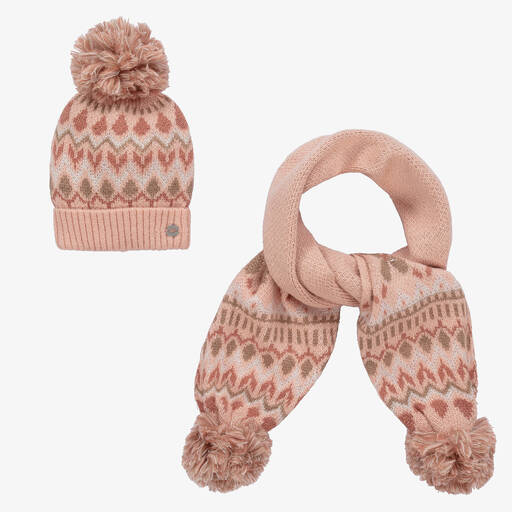 Mayoral-Розовая шапка и шарф с узором фэр-айл | Childrensalon