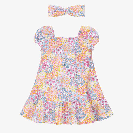Mayoral-Girls Pink Floral Print Cotton Dress Set | Childrensalon