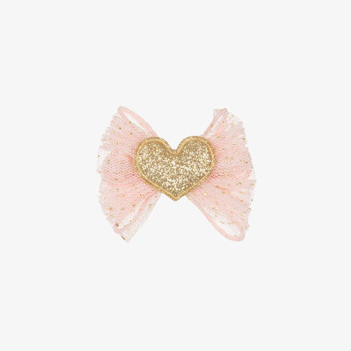 Mayoral-Girls Pink & Gold Heart Hair Clip (6cm) | Childrensalon