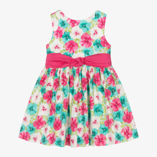 Mayoral-Girls Pink & Green Floral Cotton Dress | Childrensalon
