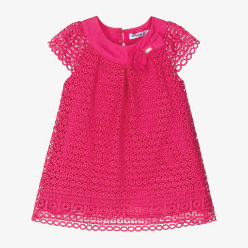 Mayoral-Girls Pink Guipure Lace Dress | Childrensalon
