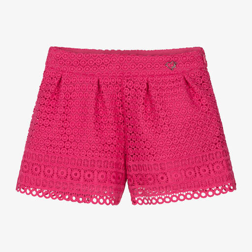 Mayoral-Girls Pink Guipure Lace Shorts | Childrensalon